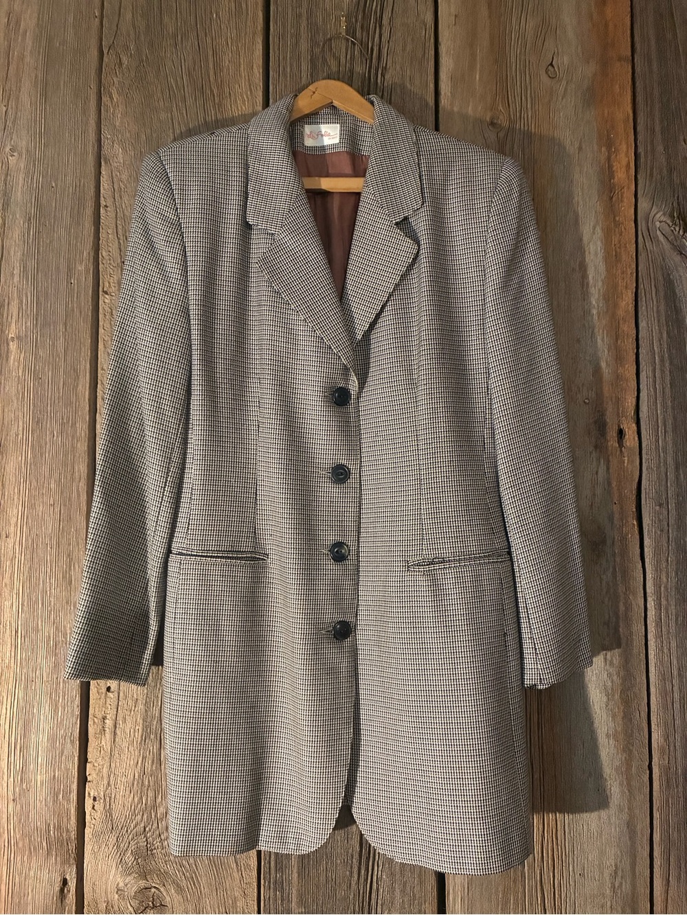 Vintage 80s Houndstooth Long Blazer M